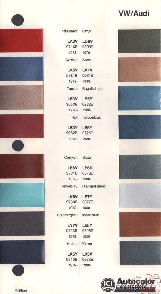 1978 - 1982 Volkswagen Paint Charts Autocolor